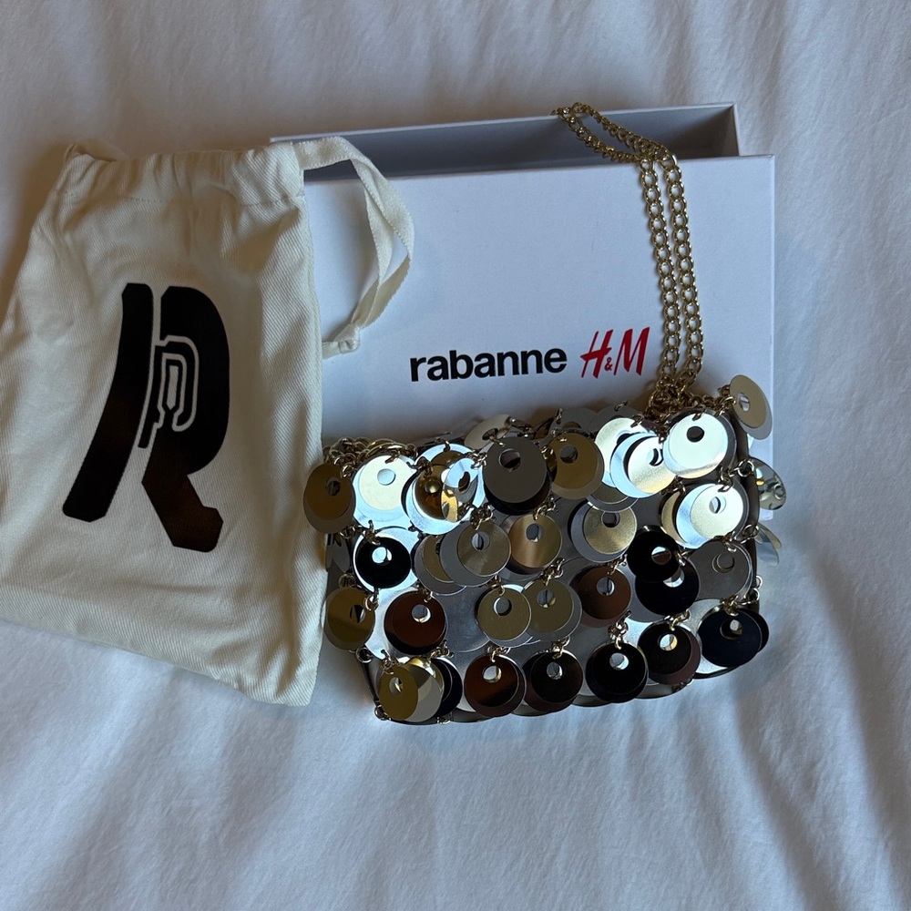 PACO RABANNE X H&M SILVER GOLD SEQUIN DISC EMBELLISHED CHAIN SHOULDER BAG - Picture 6 of 9